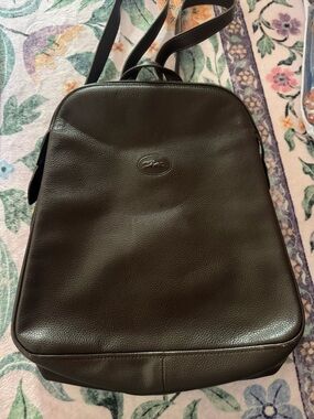 Longchamp Vintage Black Pebble leather luxurious backpack made in France